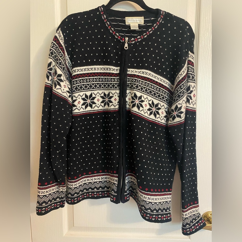 Studio Works Nordic Pattern Sweater - Black, White, Red